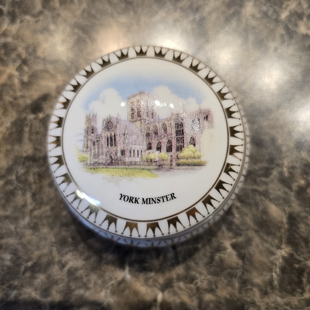 Vintage York Minster Trinket Box:‎ Porcelain Jewelry Pill Box